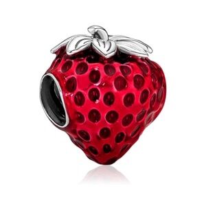 Red Strawberry Charm silver Bead